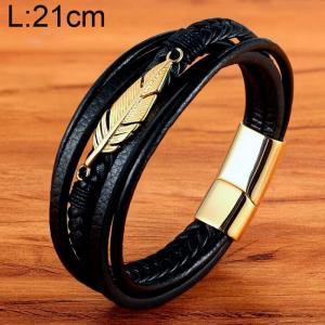 Stainless Steel Leather Bracelet - KB154646-WGYY