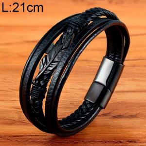 Stainless Steel Leather Bracelet - KB154648-WGYY