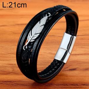 Stainless Steel Leather Bracelet - KB154651-WGYY
