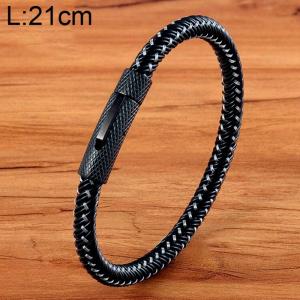 Stainless Steel Leather Bracelet - KB154665-WGYY