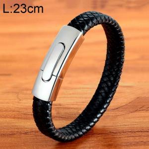 Stainless Steel Leather Bracelet - KB154678-WGYY