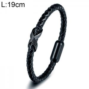 Stainless Steel Leather Bracelet - KB154699-WGYY