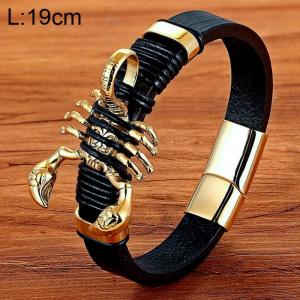 Stainless Steel Leather Bracelet - KB154716-WGYY