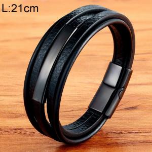 Stainless Steel Leather Bracelet - KB154728-WGYY