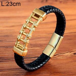 Stainless Steel Leather Bracelet - KB154748-WGYY