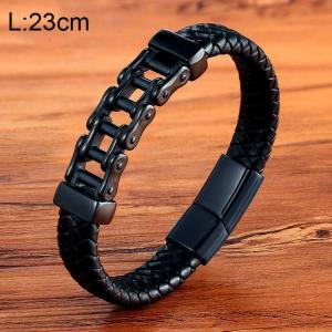 Stainless Steel Leather Bracelet - KB154751-WGYY