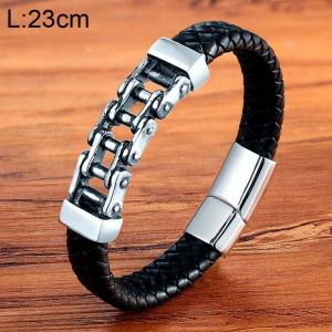 Stainless Steel Leather Bracelet - KB154754-WGYY