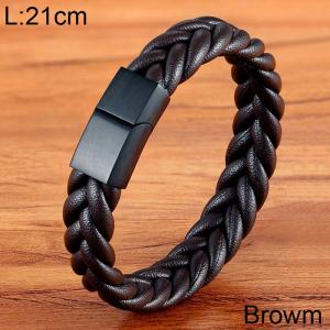 Stainless Steel Leather Bracelet - KB154773-WGYY