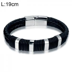 Stainless Steel Leather Bracelet - KB154787-WGYY