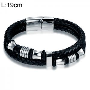 Stainless Steel Leather Bracelet - KB154792-WGYY