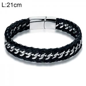 Stainless Steel Leather Bracelet - KB154803-WGYY