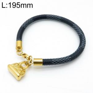 Stainless Steel Leather Bracelet - KB155178-YA