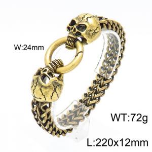 Elastic buckle domineering punk ancient gold skull double layer titanium steel men's bracelet - KB155286-KJX