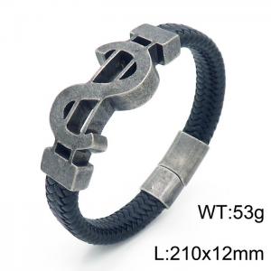Stainless Steel Leather Bracelet - KB156583-KFC