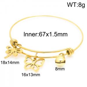 18k Gold Plated Jewelry Dragonfly Butterfly Bell Stainless Steel Adjustable Bracelet - KB157201-Z