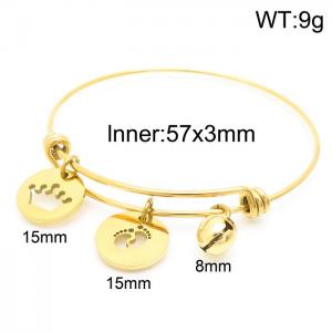 18k Gold Plated Jewelry Bell Footprint Pendant Stainless Steel Adjustable Bracelet - KB157203-Z