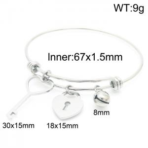 Fashion Bell Heart Lock Key Pendant Stainless Steel Adjustable Bracelet - KB157208-Z
