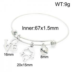 Valentine's Day Gift LOVE Girl Bell Pendant Stainless Steel Adjustable Bangle - KB157212-Z