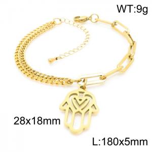 Charm 18k Gold Plated Double Vine Chains Palm Stainless Steel Bracelets Adjustable Bangle - KB157230-Z