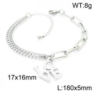 Charm Splicing Chains Love Pendant Stainless Steel Bracelets Adjustable Bangle - KB157231-Z