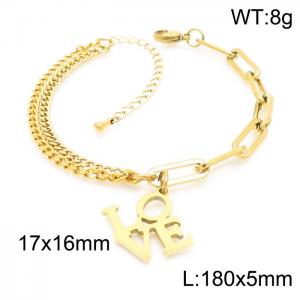 Charm 18K Gold Plated Splicing Chains Love Pendant Stainless Steel Bracelets Adjustable Bangle - KB157232-Z