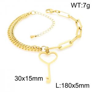 Charm 18K Gold Plated Splicing Chains Key Pendant Stainless Steel Bracelets Adjustable Bangle - KB157236-Z