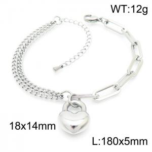 Charm Splicing Chains Heart Pendant Stainless Steel Bracelets Adjustable Bangle - KB157237-Z