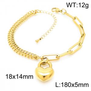 Charm 18K Gold Plated Splicing Chains Heart Pendant Stainless Steel Bracelets Adjustable Bangle - KB157238-Z