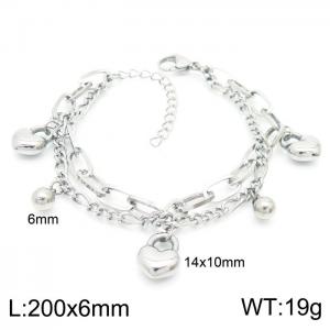 Fashion Double Chains Bead And Heart Lock Pendant Women's Stainless Steel Adjustable Bracelets - KB157249-Z