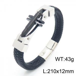 Stainless Steel Leather Bracelet - KB161756-KFC