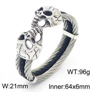 Steel Halloween Double Skull Double Wiya Elastic Leather Men's Bangle - KB163298-KFC