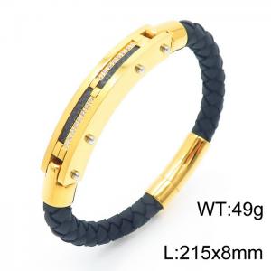 Personalized Stainless Steel Braided Rope Charm magnetic button leather Bracelets - KB163580-KFC