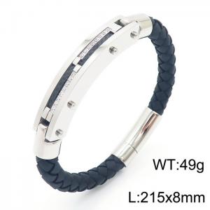 Personalized Stainless Steel Braided Rope Charm magnetic button leather Bracelets - KB163581-KFC