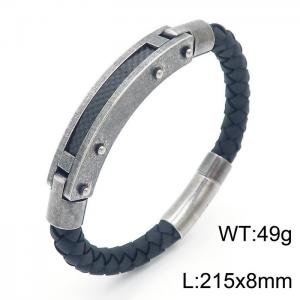 Personalized Stainless Steel Braided Rope Charm magnetic button leather Bracelets - KB163586-KFC