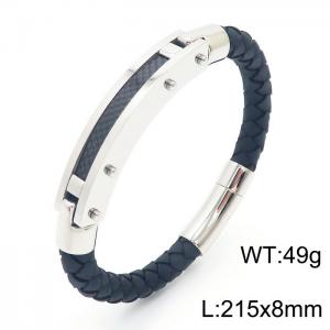 Personalized Stainless Steel Braided Rope Charm magnetic button leather Bracelets - KB163588-KFC