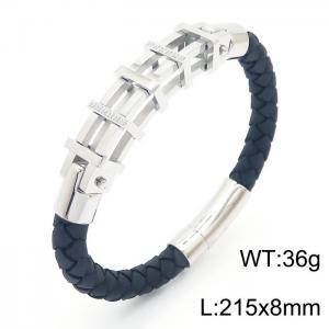 Personalized Stainless Steel Braided Rope Charm magnetic button leather Bracelets - KB163590-KFC