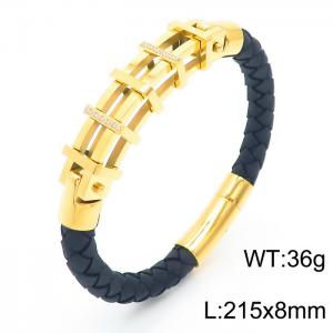 Personalized Stainless Steel Braided Rope Charm magnetic button leather Bracelets - KB163591-KFC