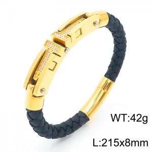 Personalized Stainless Steel Braided Rope Charm magnetic button leather Bracelets - KB163597-KFC
