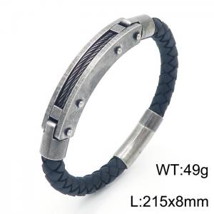 Personalized Stainless Steel Braided Rope Charm magnetic button leather Bracelets - KB163602-KFC