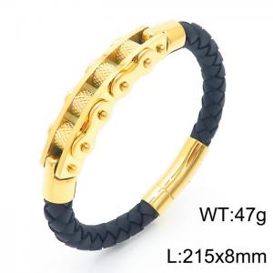 Personalized Stainless Steel Braided Rope Charm magnetic button leather Bracelets - KB163607-KFC