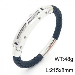 Personalized Stainless Steel Braided Rope Charm magnetic button leather Bracelets - KB163610-KFC