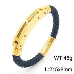 Personalized Stainless Steel Braided Rope Charm magnetic button leather Bracelets - KB163611-KFC