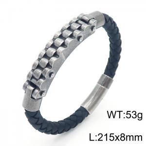Personalized Stainless Steel Braided Rope Charm magnetic button leather Bracelets - KB163620-KFC