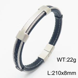 Stainless steel blank bend microfiber leather bracelet personality leather men's black bracelet - KB163682-KLHQ