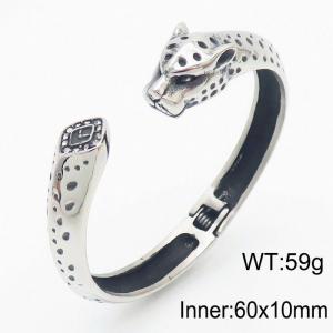 Vintage diamond-encrusted clock men's stainless steel leopard head opening bracelet - KB163986-KJX