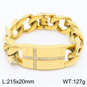 Men Stainless Steel Cuban Link Bracelet with CNC CZ Cross pattern - KB164103-KFC