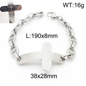 8mm19cmHandmade stainless steel men's silver pig nose chain scripture cross bracelet - KB164139-Z