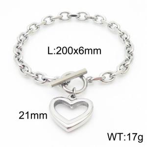 6mm20cmHandmade stainless steel men's and women's cut edge O-ring chain heart-shaped bracelet - KB164151-Z