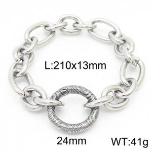 13mm21cm=Japanese and Korean Style Men's and Women's O-shaped Chain Stripe Snap Link Silver Bracelet - KB164161-Z