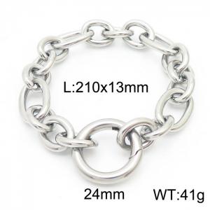 13mm21cm=Japanese and Korean Style Men's and Women's O-shaped Chain Smooth Snap Ring Silver Bracelet - KB164163-Z